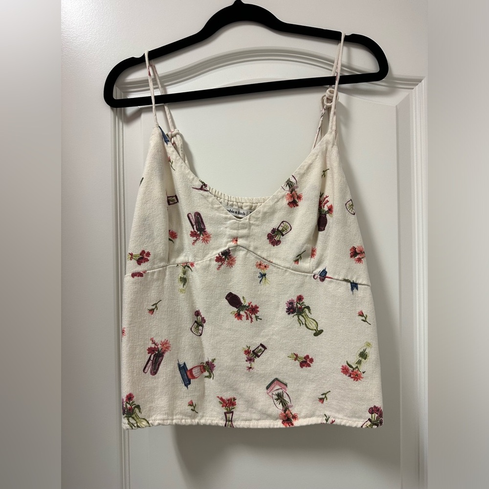 Abercrombie & Fitch linen blend tie sleeve top women’s medium